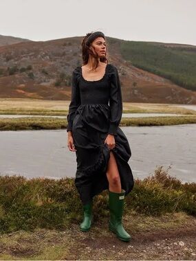 Hill House Black Long Sleeve Taffeta Nap Dress